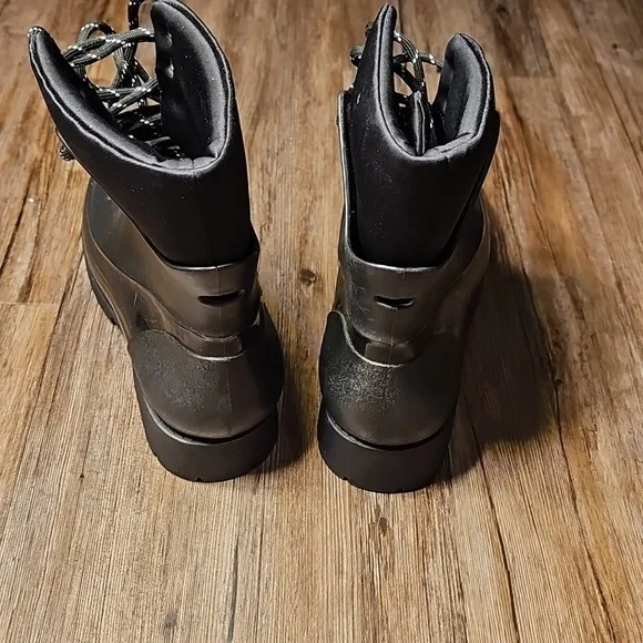 Womens Jeffrey Campbell Black Lace-Up Rain Boots Sz 9 - Picture 3 of 7